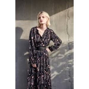 The Kooples Paisley Floral Midi Dress Long Sleeve Size 2 NWT